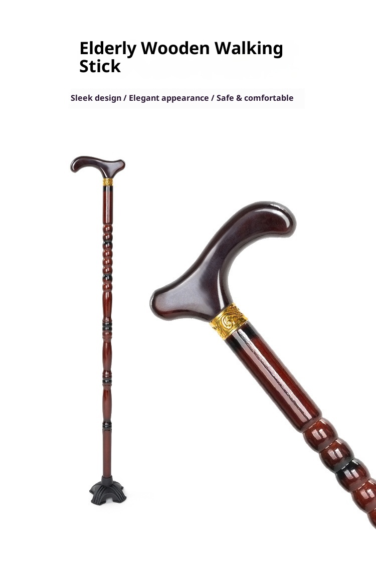 001 Bastone da passeggio in legno massello antiscivolo per anziani con impugnatura a forma di testa di drago, leggero, a quattro zampe, anticaduta_voghion.com