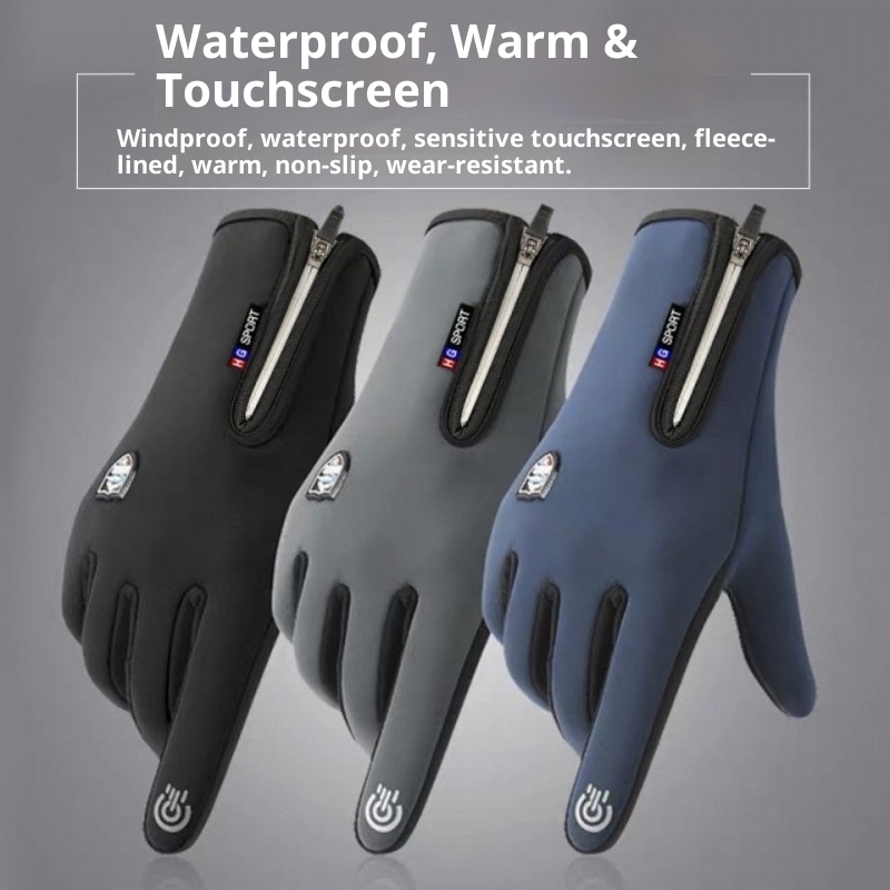 001 Winter Warm Cold-Proof Gloves Skiing Outdoor Riding Men's Cycling Sports Touchscreen Fleece Lined Waterproof Windproof_voghion.com