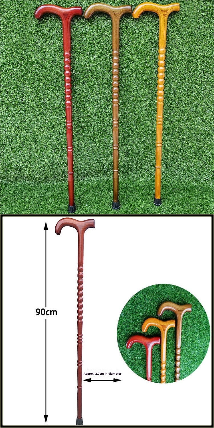 001 Bastone da trekking in legno per anziani Bastone da passeggio Bastone da passeggio singolo integrato in legno massello vintage con cuscinetto antiscivolo in rattan robusto No_voghion.com