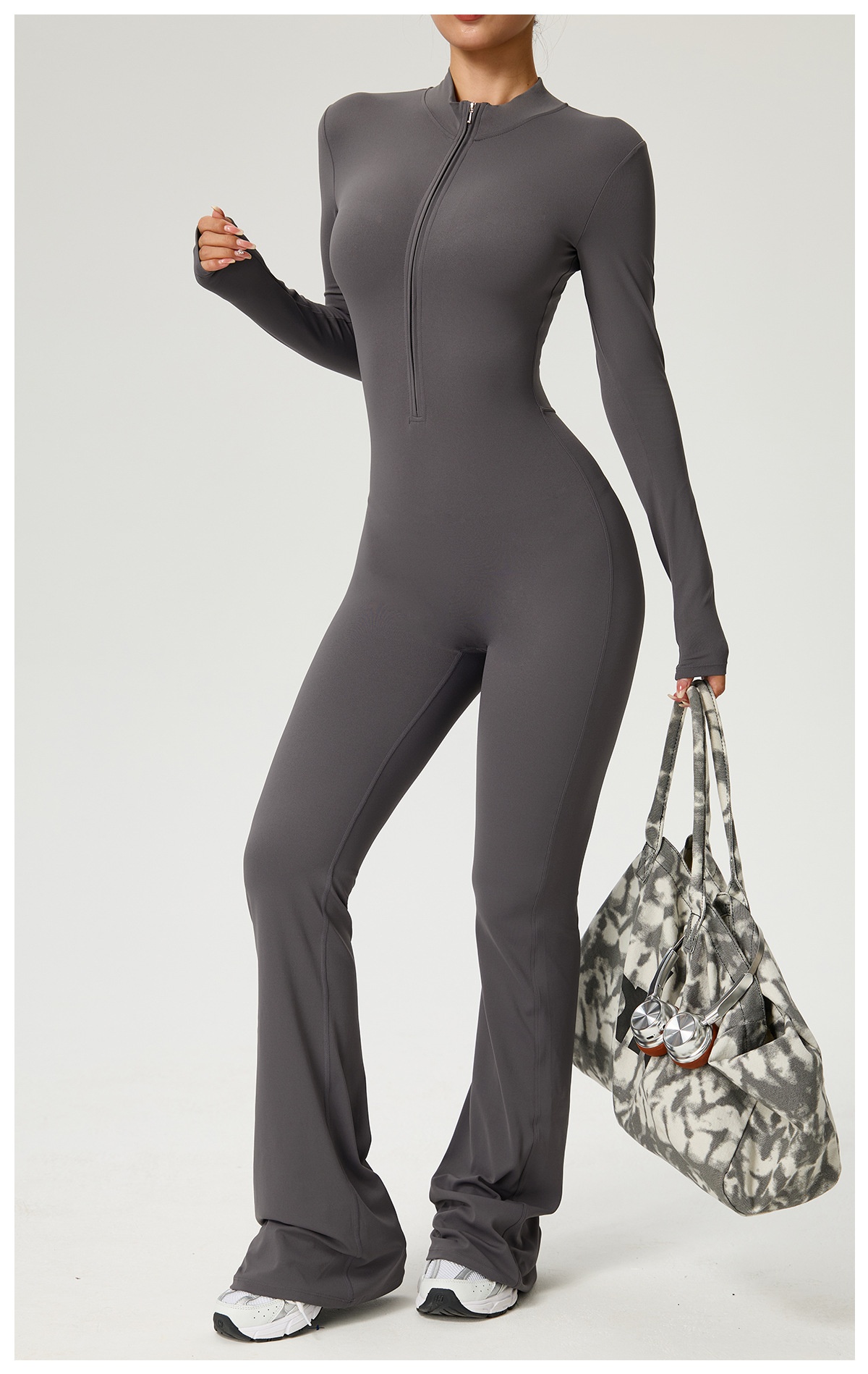 001 Cross-Border Zipper Cloud Feel Long Sleeve Yoga Jumpsuit High-Intensity Fitness Sports One-Piece Tight-Fitting_voghion.com