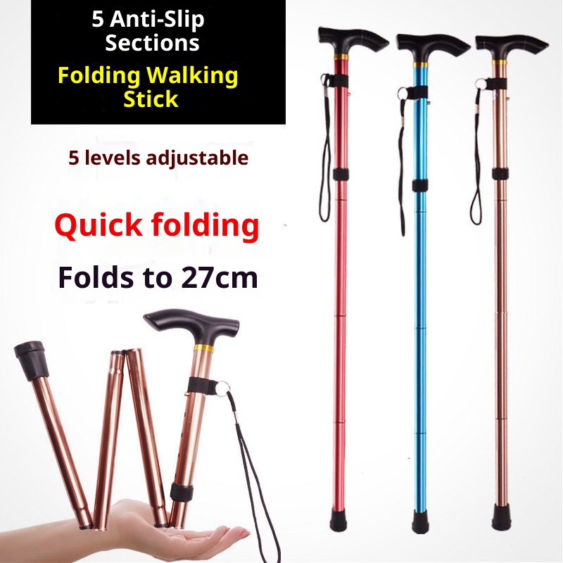 001 Anti-Slip Folding Trekking Pole Elderly 4-Section Walking Stick Telescopic Aluminum Alloy Cane Wholesale Hot Sale_voghion.com