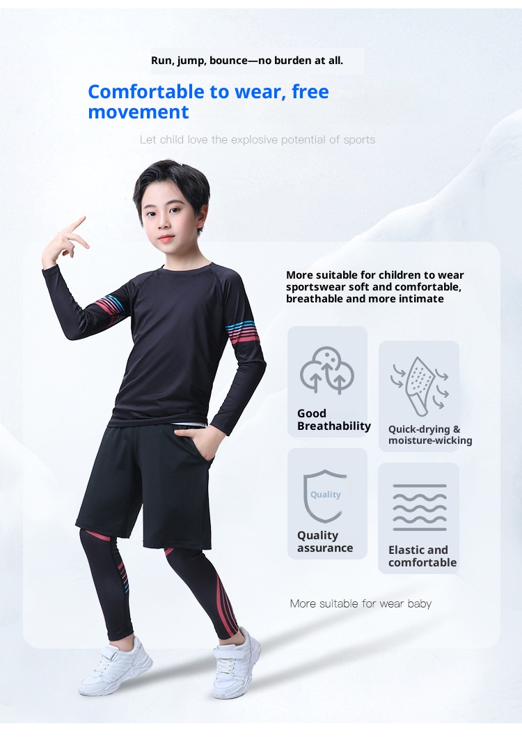 001 Children's Compression Training Suit Basketball Quick-Dry Sports Set Boys Running Fitness Yoga Thin Clothing_voghion.com
