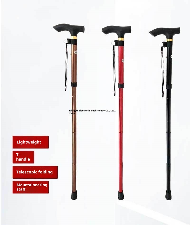 001 Wanderstock, fünfteilig, faltbar, ultrakurz, teleskopierbar, für Damen und Herren, Gummi, ohne Aufdruck_voghion.com