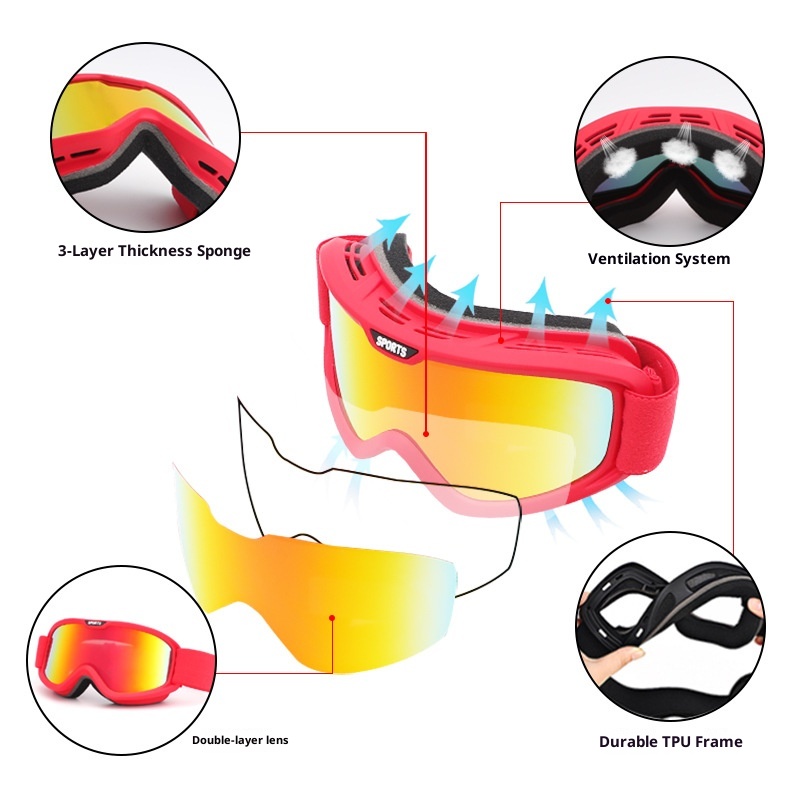 Gafas de esquí y montaña para nieve, resistentes al viento, de doble capa, antivaho y transfronterizas, graduadas (001)._voghion.com