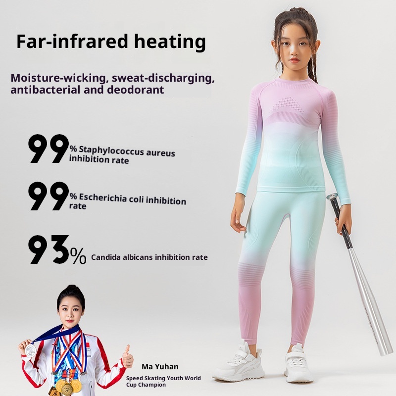 001 Maglia da sci funzionale a compressione monopezzo, elastica e ad asciugatura rapida per bambini, strato di base traspirante e caldo._voghion.com