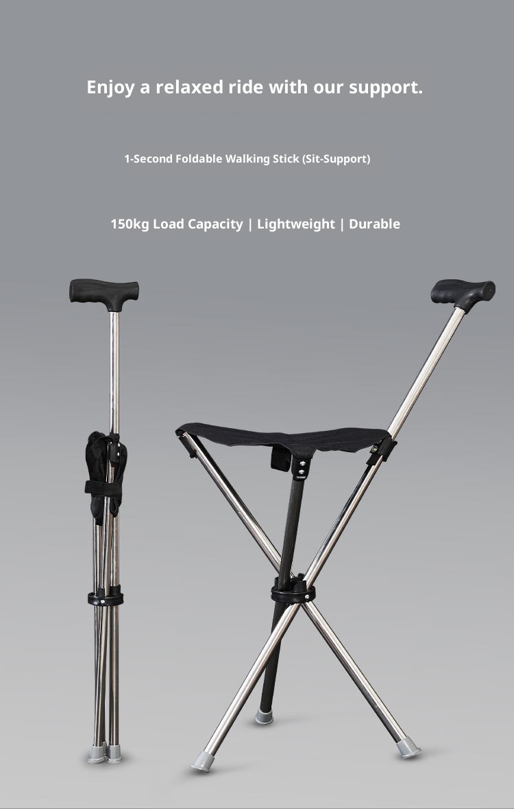 001 Travel Mobility Aid For Elderly, Folding Portable Cane Stool, Non-Slip Lightweight Hiking Stick, Multi-Functional_voghion.com