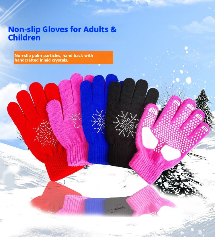 001 Verdickte, rutschfeste Eistanzhandschuhe mit Strassmuster und Punktmuster, geeignet für Erwachsene, Kinder und Erwachsene, Unisex._voghion.com