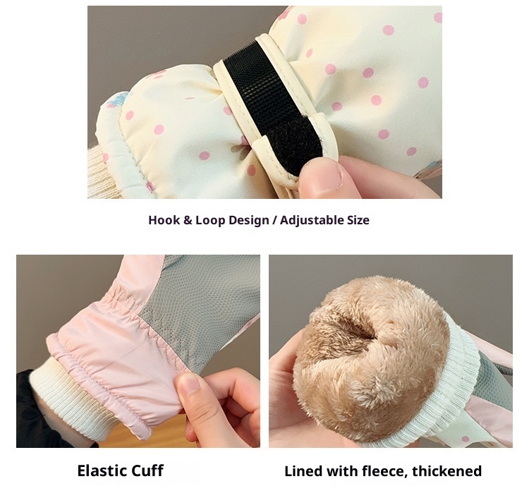 Gants de ski ActiveGo pour femmes, chauds et mignons, motif ours, coupe-vent, imperméables et résistants au froid, doublés en polaire épaisse, pour le cyclisme et les activités de plein air en extérieur. Motif ours mignon._voghion.com