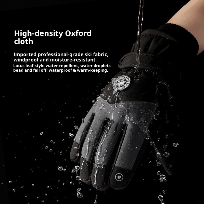 Gants de moto d'extérieur 001, grands, en coton, tactiles, pour hommes et femmes, chauds, en polaire épaisse et coupe-vent, pour l'hiver, la conduite et le ski._voghion.com