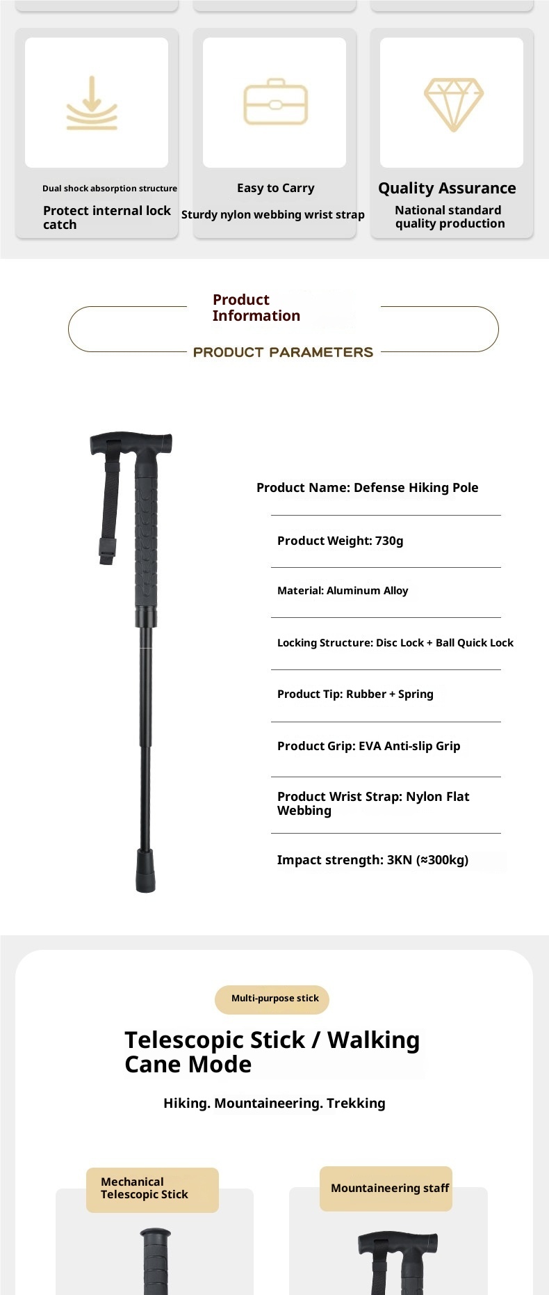 001 Bastone da trekking Fox Bastone da passeggio per autodifesa professionale per escursioni all'aperto, multifunzionale, in lega di alluminio retrattile_voghion.com