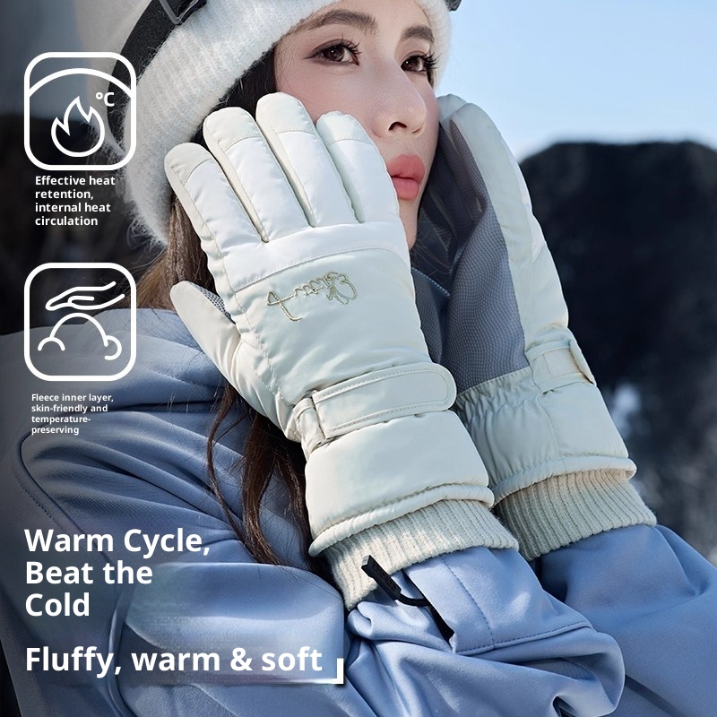 Gants de ski ActiveGo pour femmes, collection hiver 2025, doublés polaire, chauds et épais, résistants au froid, imperméables et compatibles écrans tactiles._voghion.com