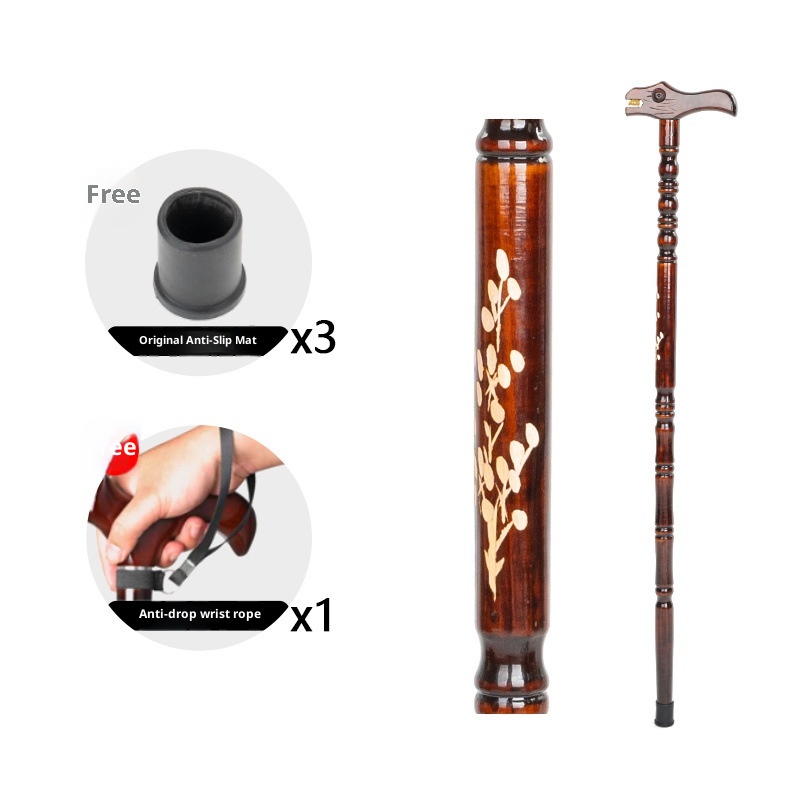 001 Bastone da passeggio in legno massello antiscivolo per anziani con impugnatura a forma di testa di drago, leggero, a quattro zampe, anticaduta_voghion.com