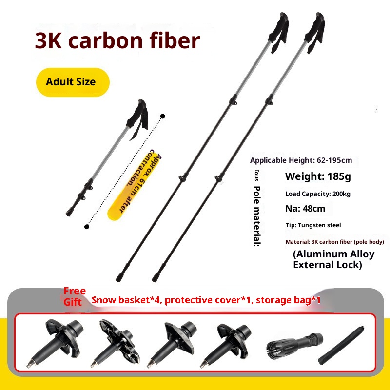 001 Faltbarer Wanderstock aus Carbon, ultraleicht, teleskopierbar, für professionelle Outdoor-Ausrüstung und Kletterausrüstung_voghion.com