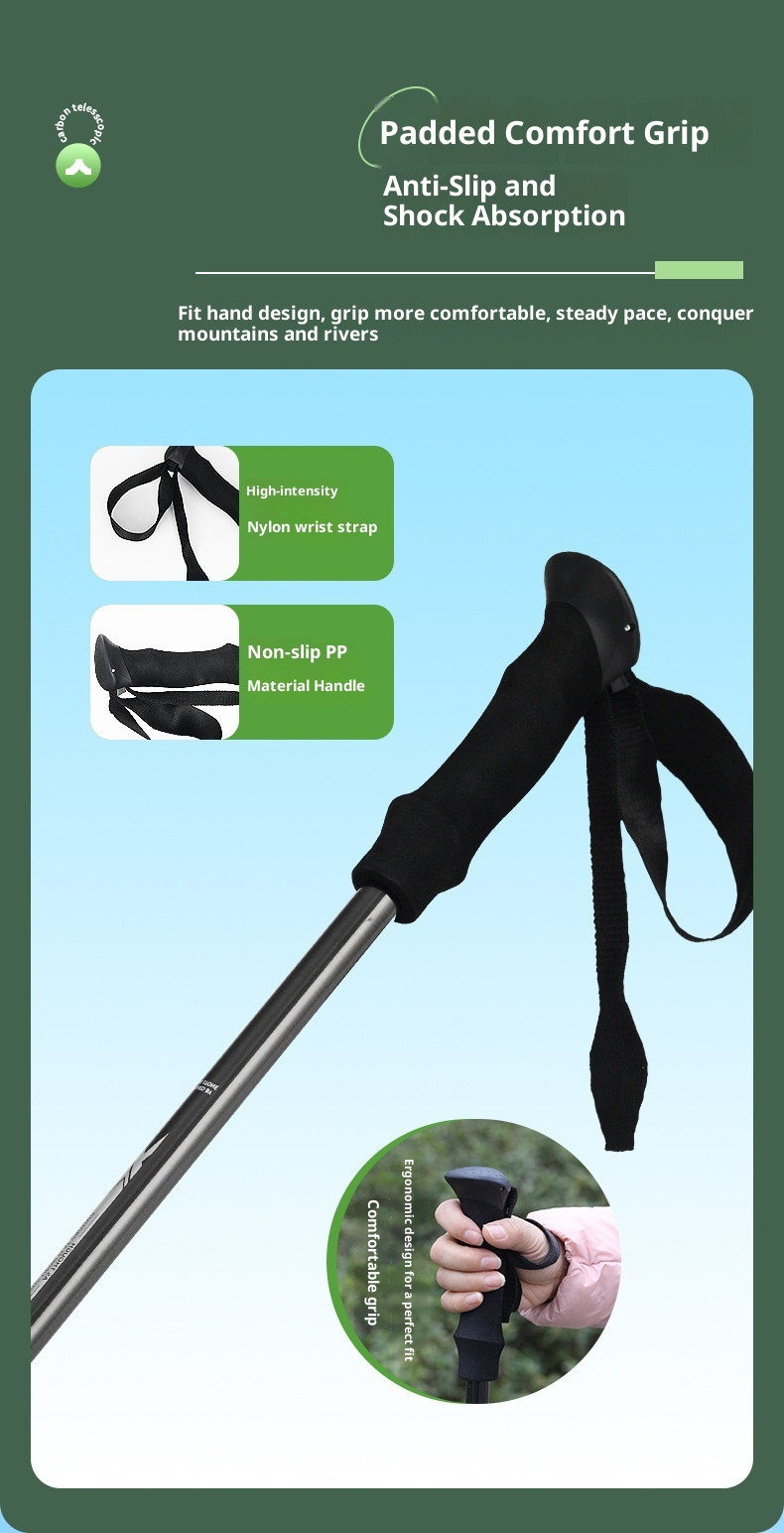 001 Faltbarer Wanderstock aus Carbon, ultraleicht, teleskopierbar, für professionelle Outdoor-Ausrüstung und Kletterausrüstung_voghion.com