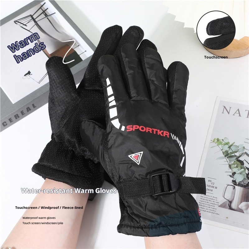 001 Couple Winter Cold-Proof Warm Split-Finger Fashion Triangle Style Outdoor Cycling Hiking Skiing Touchscreen Gloves_voghion.com