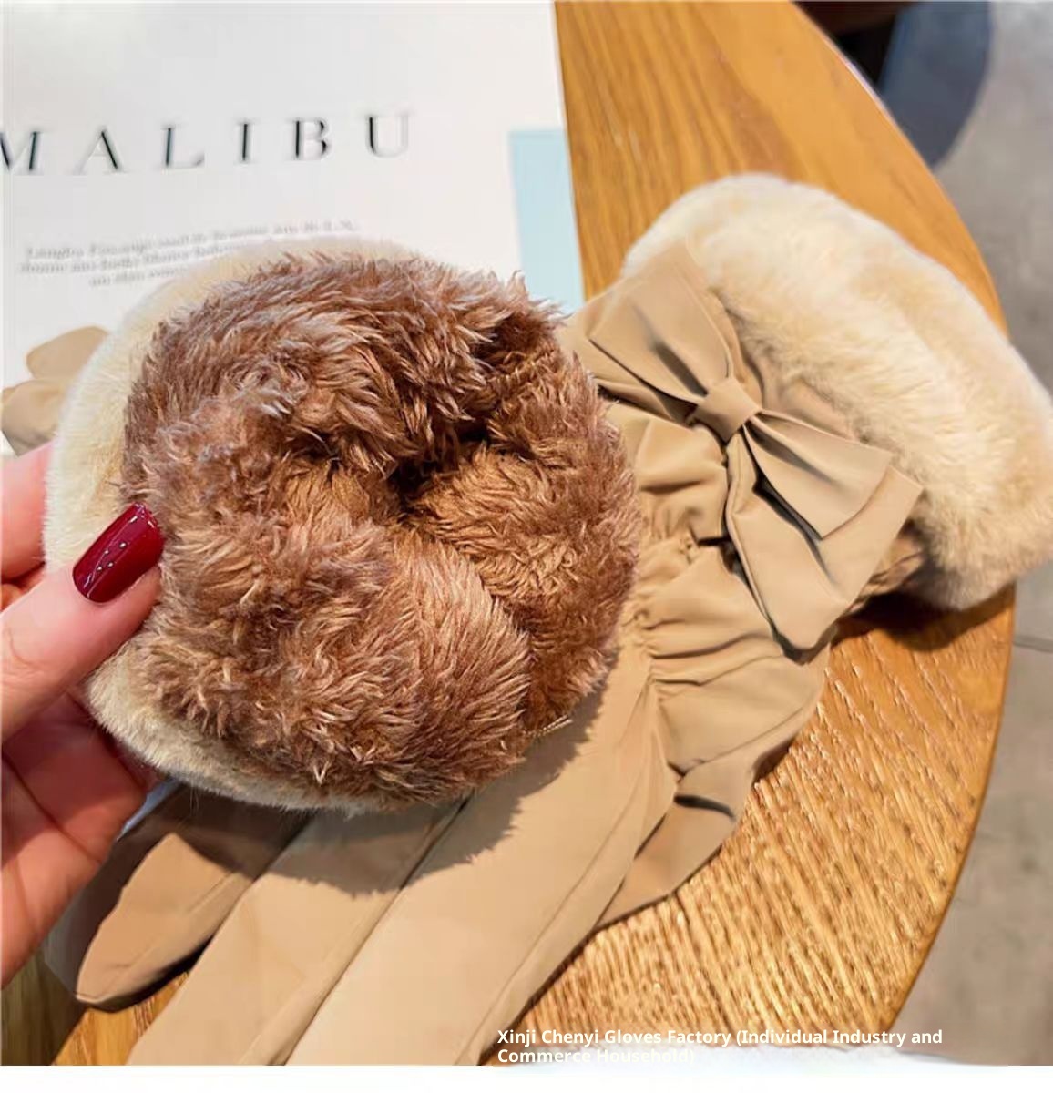 001 Women's Gloves For Cycling, Windproof, Waterproof, Touchscreen, Fleece-lined, Thickened, Electric Bike, Bowknot, Winter_voghion.com