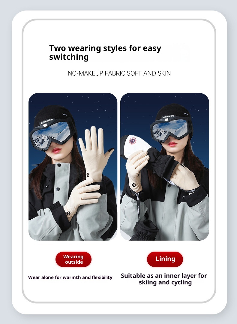 001 Damen-Ski-Innenhandschuh, Herbst, Fleece-gefüttert, winddicht, kältebeständig, Fahrrad-Innenfutter, Winter-Thermohandschuhe_voghion.com