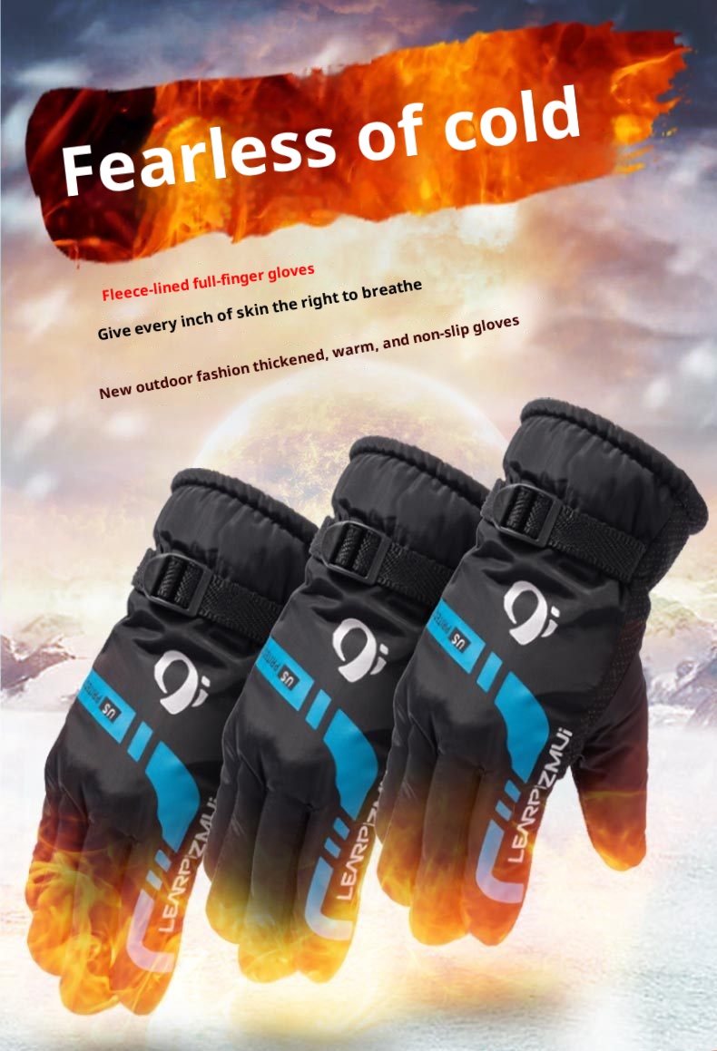 001 Winter Warm Men's Gloves For Cycling Skiing, Fleece-Lined, Thickened, Windproof, Non-Slip, Motorcycle, Electric Scooter,_voghion.com