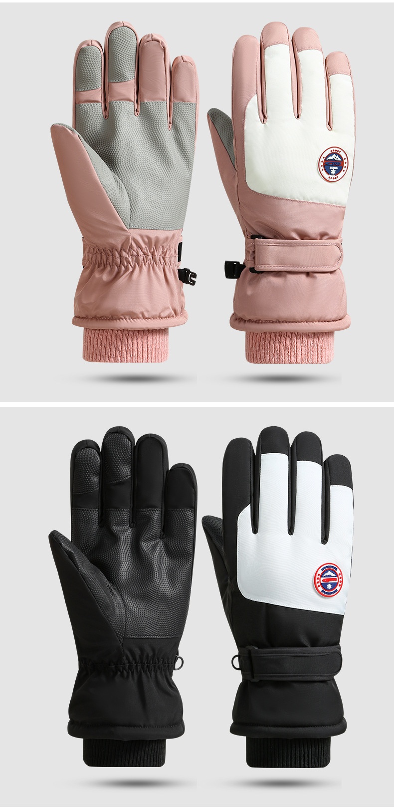 001 Verdikte skihandschoenen voor heren, winddicht, bestand tegen de kou, waterdicht, fleecevoering, warme winterkatoen,_voghion.com