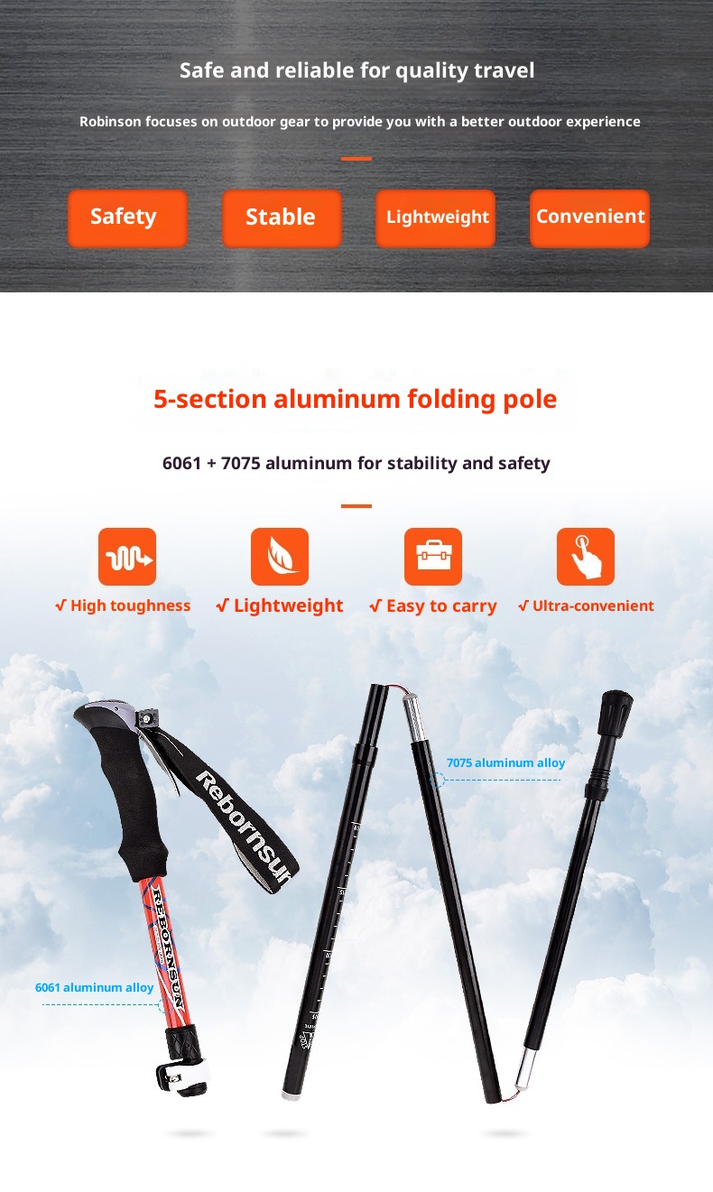 001 Robinson Trekking Pole Folding Aluminum Alloy Five Sections Ultra-Light Telescopic Outdoor Ultra-Short Trail Running_voghion.com