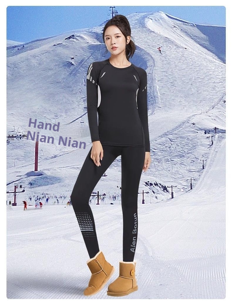 001 Intimo termico da sci da donna ad asciugatura rapida, in pile invernale, per escursioni all'aperto, strato di base, set sportivo_voghion.com