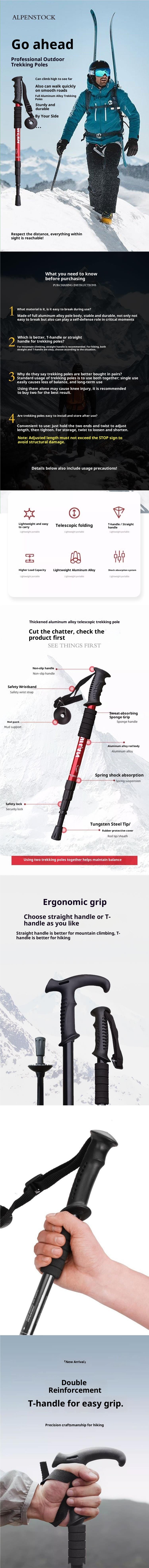 001 Decathlon Professional Outdoor Trekking Pole Telescopic Folding Multi-Functional Self-Defense For Men And Women_voghion.com