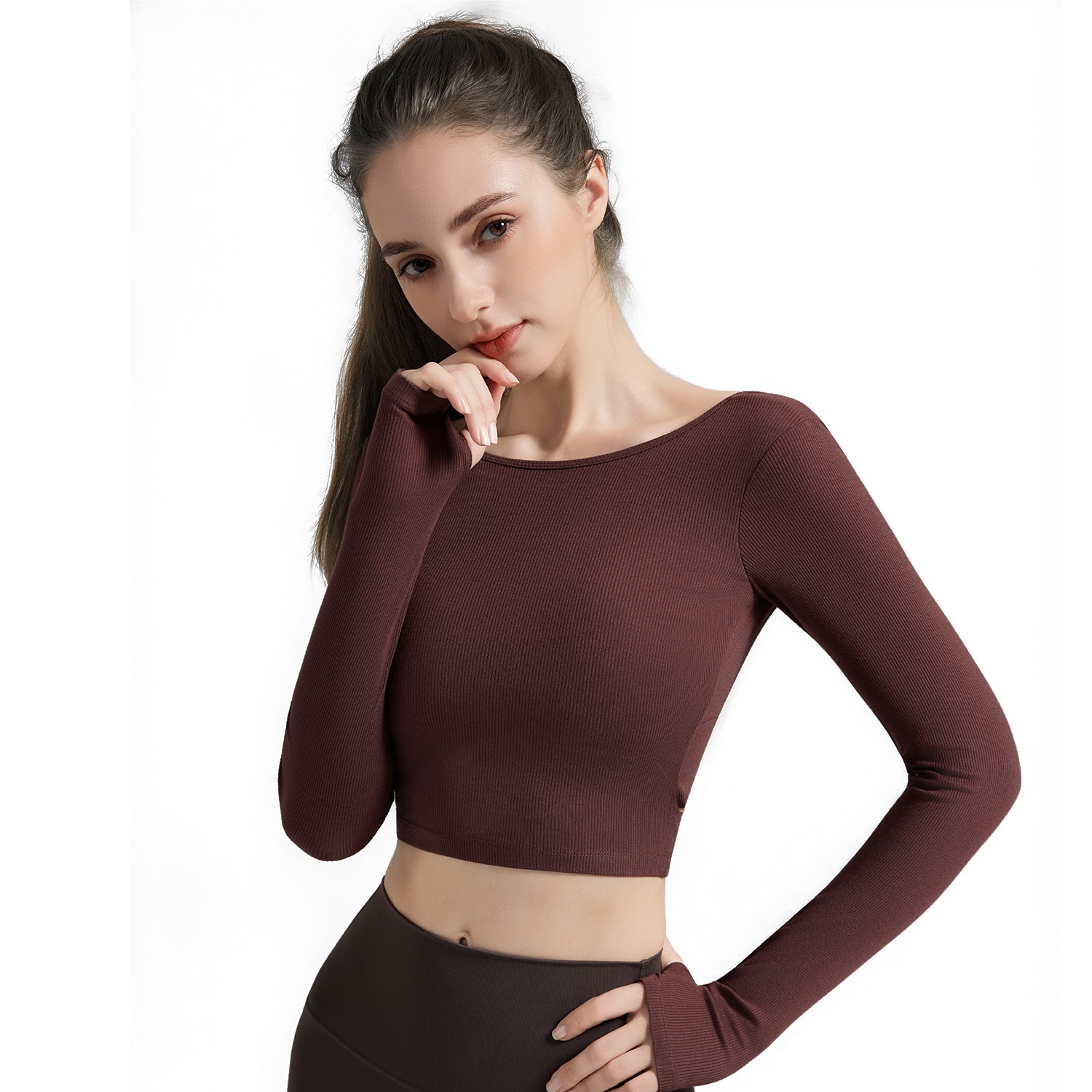 001 Top da yoga da donna con imbottitura per il petto, per pilates, con schiena scoperta, dimagrante, sportivo, a maniche lunghe, per allenamento e fitness_voghion.com