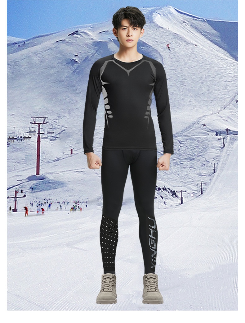 001 Intimo sportivo invernale da uomo ad asciugatura rapida, intimo termico da corsa, strato di base, set fitness in pile per attività all'aperto_voghion.com
