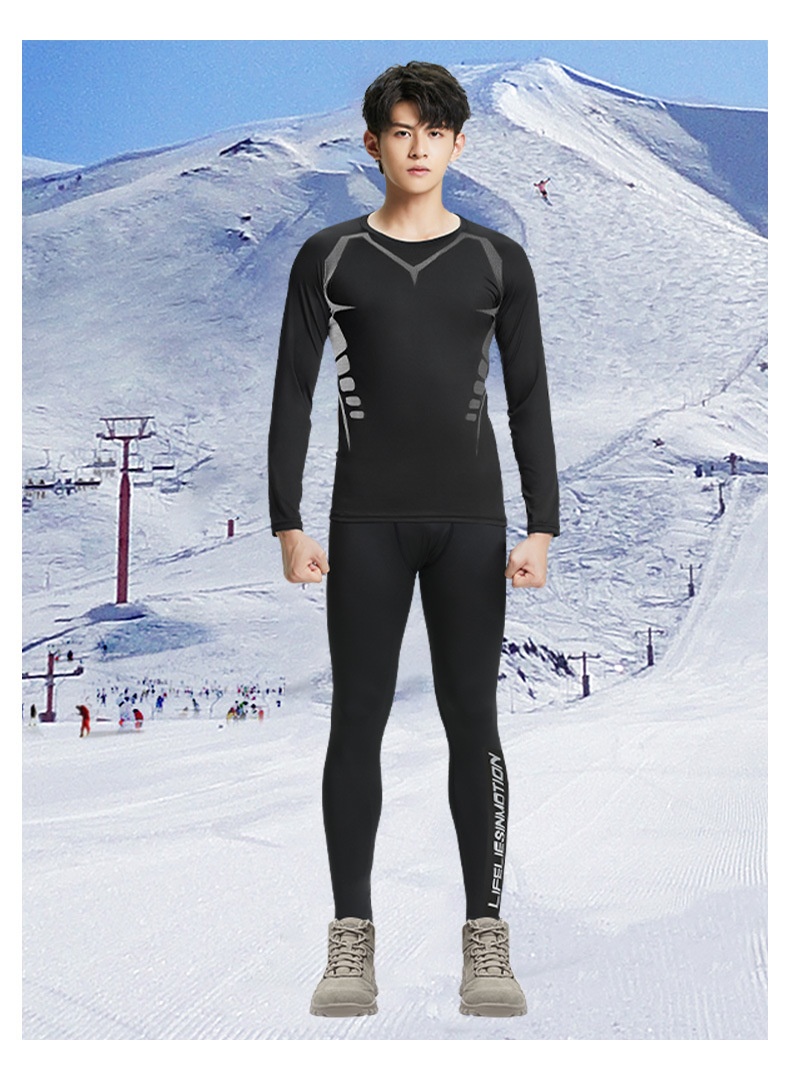 001 Intimo sportivo invernale da uomo ad asciugatura rapida, intimo termico da corsa, strato di base, set fitness in pile per attività all'aperto_voghion.com