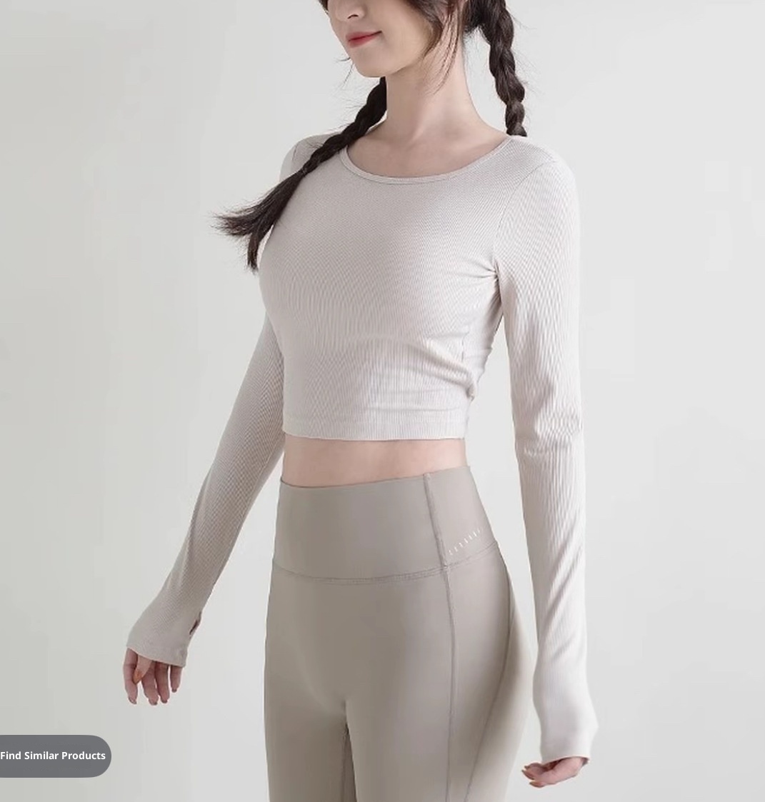 001 Maglia a maniche lunghe autunnale più venduta, imbottitura fissa sul petto, incrocio sulla schiena, abbigliamento sportivo e fitness ad alta elasticità_voghion.com