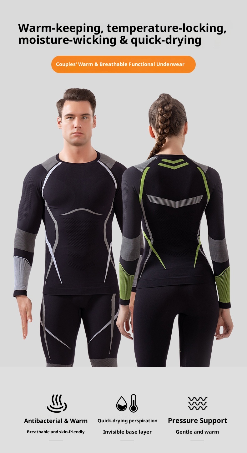 001 Set di biancheria intima termica a compressione per uomo e donna, per sport all'aria aperta, da sci, ad asciugatura rapida, autunno inverno_voghion.com
