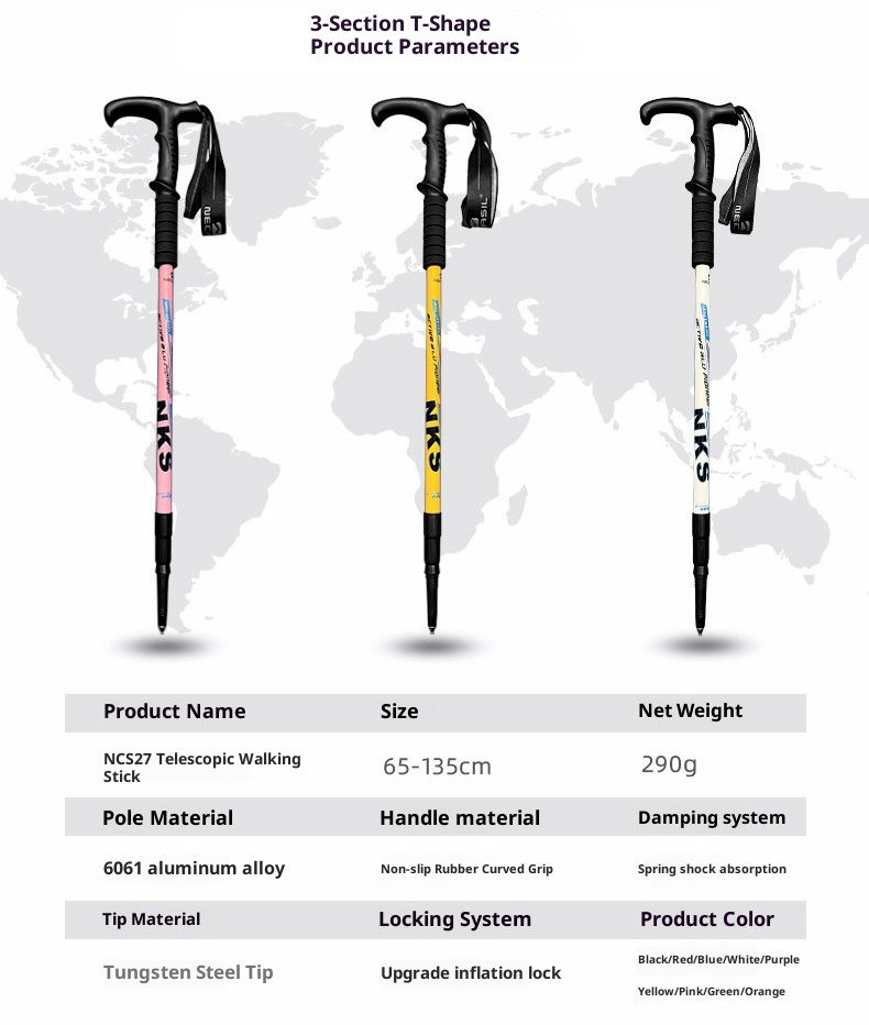 001 Multifunctional Climbing Trekking Pole Aluminum Alloy Telescopic Outdoor Lightweight Walking Stick For Hiking_voghion.com