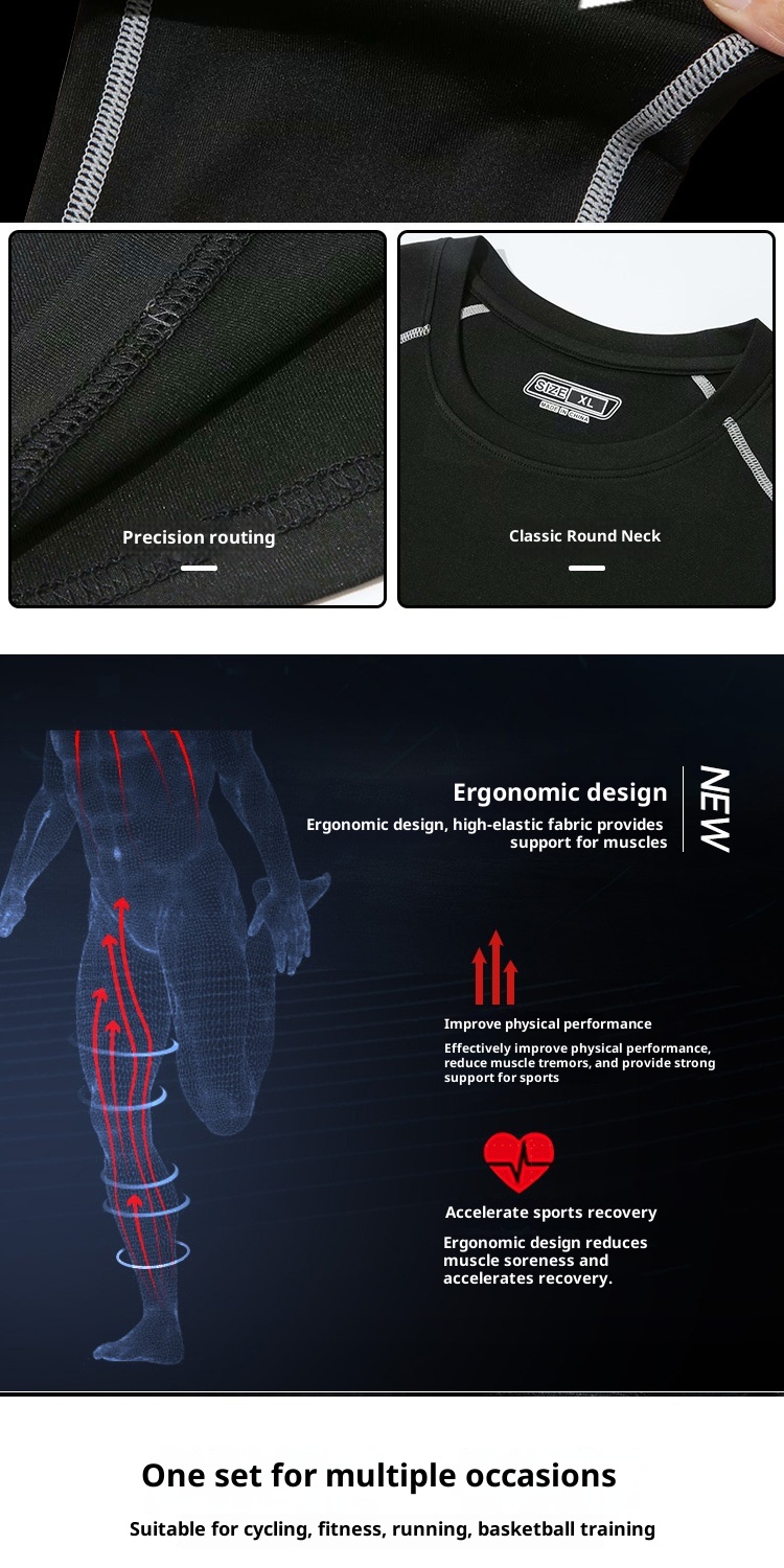 001 Children's Compression Training Suit Set Boys Basketball Soccer Sports Fitness Warm Base Layer Student Autumn Winter_voghion.com