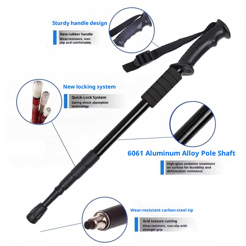 001 Outdoor Travel Climbing Multi-Functional Retractable Walking Stick Hiking Trail Three-Section Four-Section Ultra-Light_voghion.com