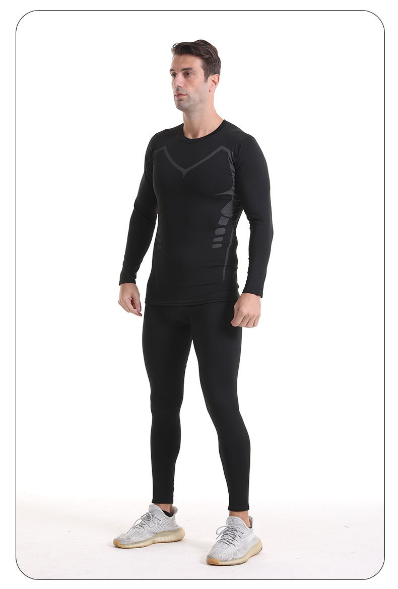 001 Fleece-Lined Thermal Underwear For Men, Round Neck Layer, Sports Outdoor Skiing Base Shirt, Fitness Quick-Dry Set_voghion.com