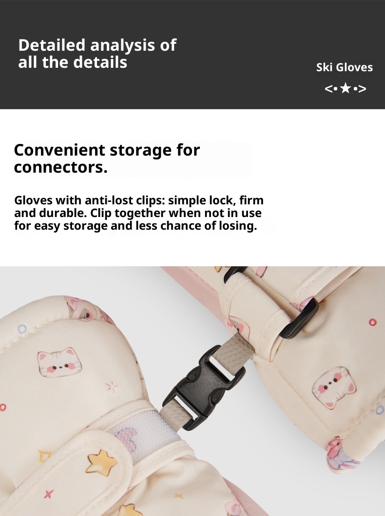 ActiveGo Cute Cat Ski Gloves For Women Winter Split Finger Outdoor Riding Windproof Waterproof Coldproof Fleece Lined Thickened_voghion.com