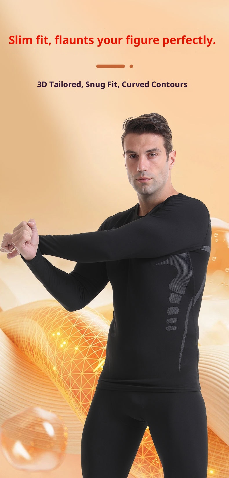001 Fleece-Lined Thermal Underwear For Men, Round Neck Layer, Sports Outdoor Skiing Base Shirt, Fitness Quick-Dry Set_voghion.com