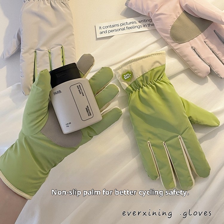 001 Guanti invernali per studentesse, carini, antifreddo, caldi, da ciclismo, foderati in pile, cotone spesso, sci all'aperto,_voghion.com