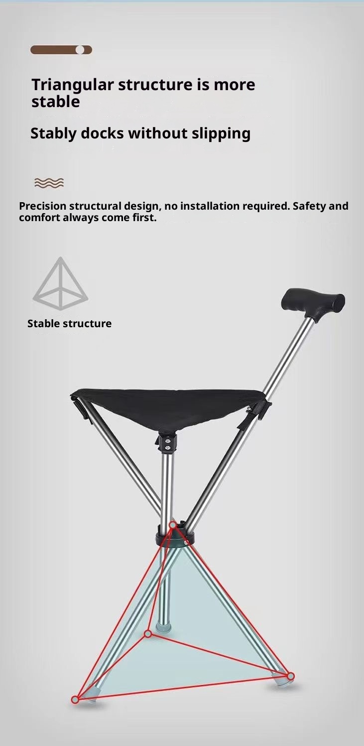 001 Faltbarer Trekkingstock aus Edelstahl mit Sitz, multifunktionaler Wanderstock, rutschfest, tragbar, sturzsicher für den Außenbereich_voghion.com