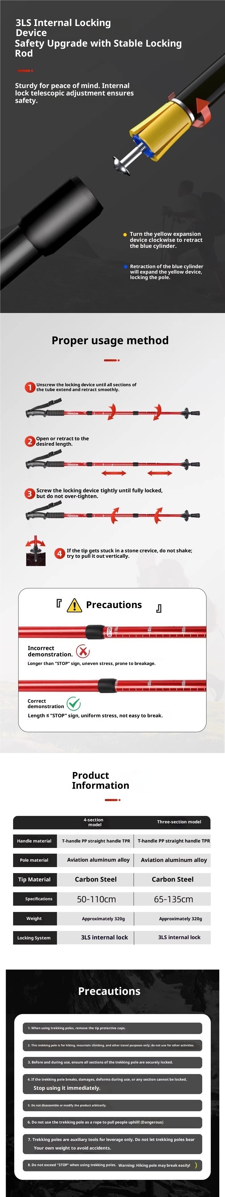 001 Trekking Teleskop-Faltstock Profi Outdoor Wanderstock Kletterausrüstung Rutschfeste Aluminiumlegierung_voghion.com