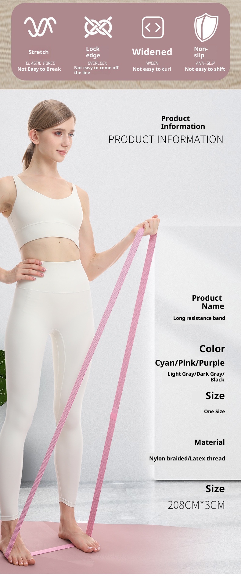 001 208 Fascia elastica per esercizi di apertura della schiena con resistenza elevata in lattice per yoga e danza_voghion.com