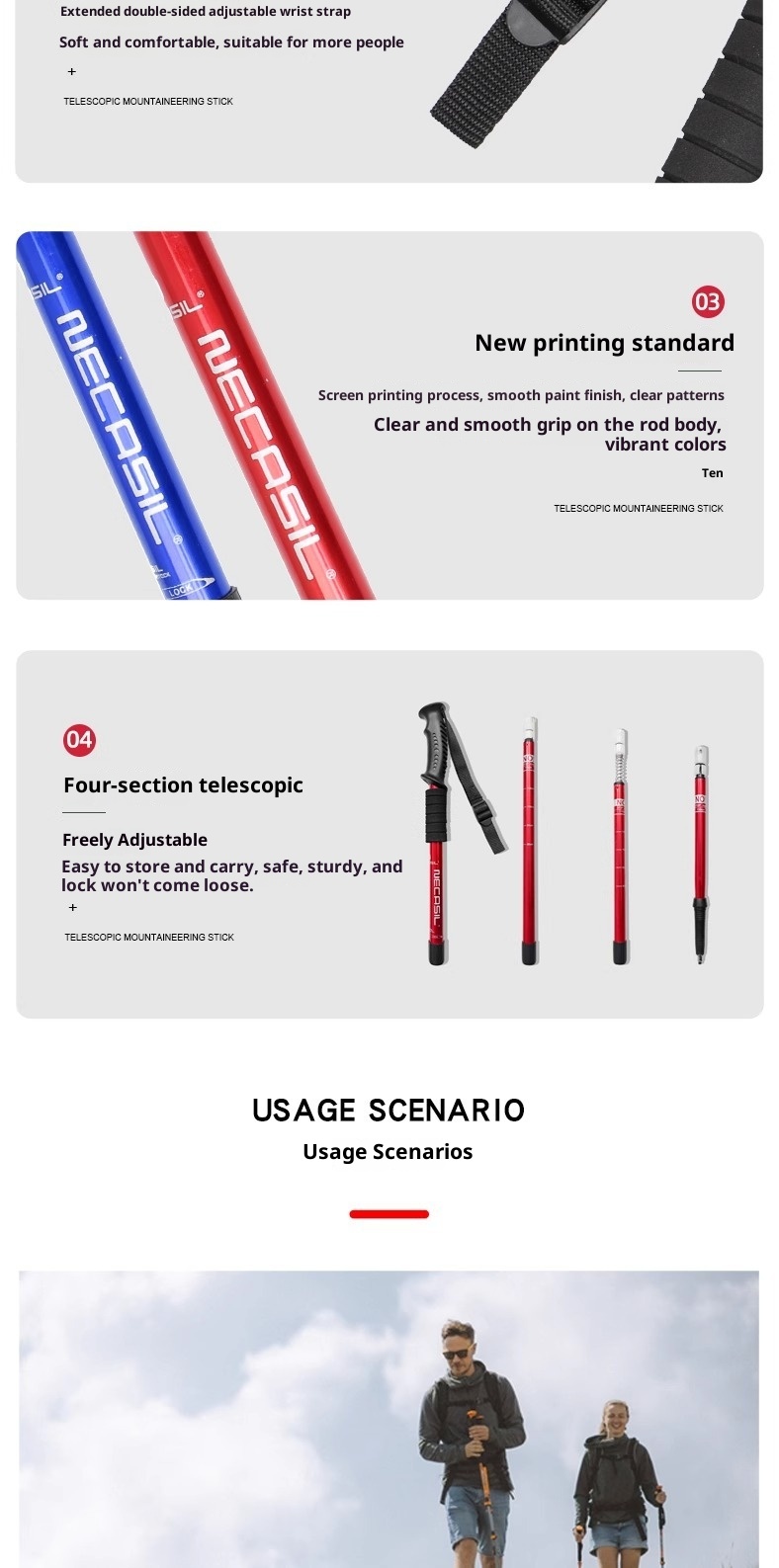 001 Bastoncino da trekking professionale pieghevole da esterno in carbonio telescopico per escursionismo, attrezzatura da arrampicata_voghion.com