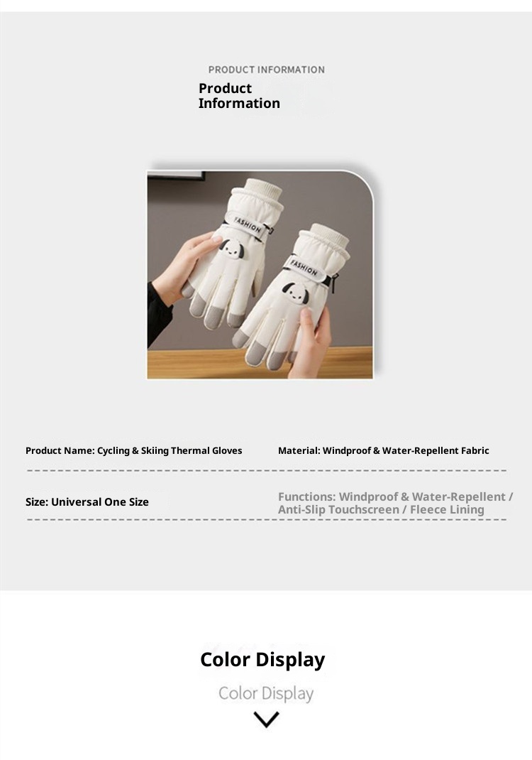 001 Weiße Skihandschuhe von Pochacco für Herbst und Winter: Warm, Touchscreen-geeignet, kälte- und wasserdicht, mit Fleece gefüttert, dick gefüttert, ideal zum Reiten im Freien._voghion.com