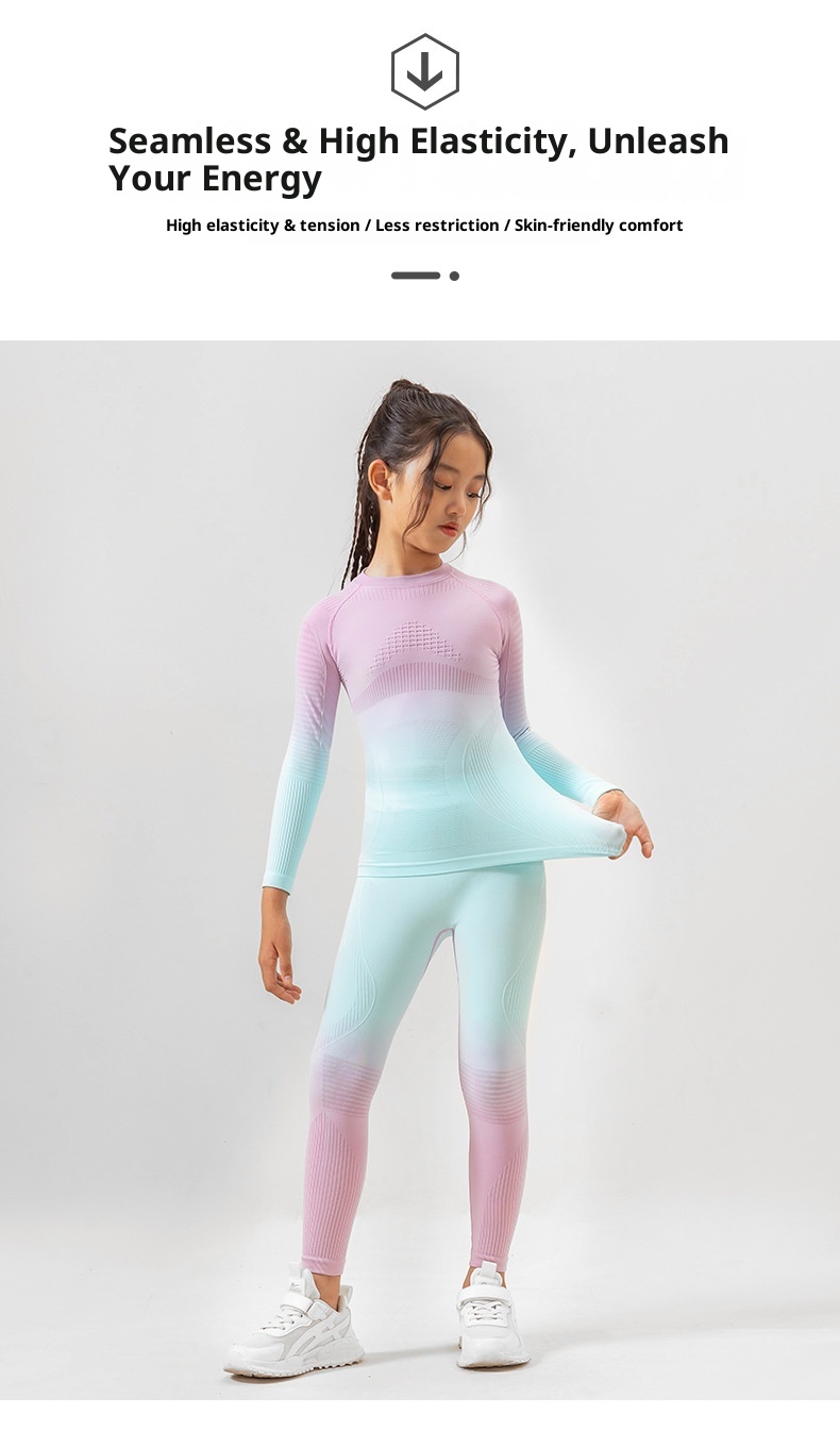 001 Maglia da sci funzionale a compressione monopezzo, elastica e ad asciugatura rapida per bambini, strato di base traspirante e caldo._voghion.com
