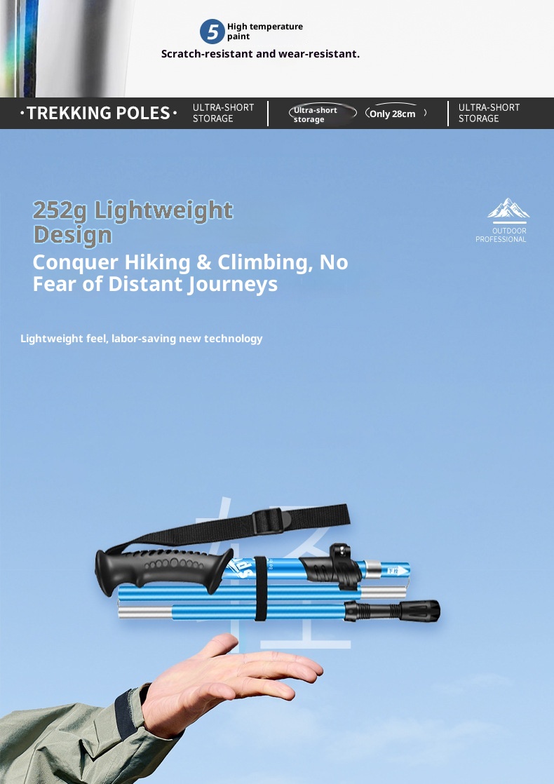 001 Ultra-light Aluminum Alloy Hiking Stick Folding Professional Outdoor Trekking Pole Five-section Anti-slip Climbing_voghion.com