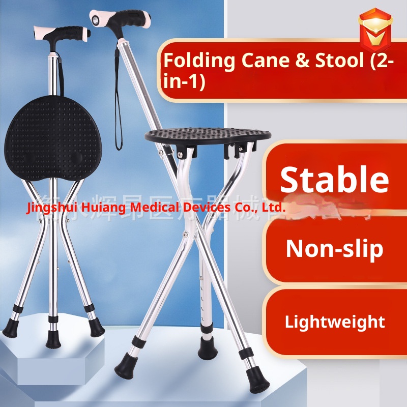 001 Bastone da passeggio portatile per anziani, multifunzionale, con seduta allargata, sgabello in canna, illuminazione in acciaio inossidabile ispessito_voghion.com