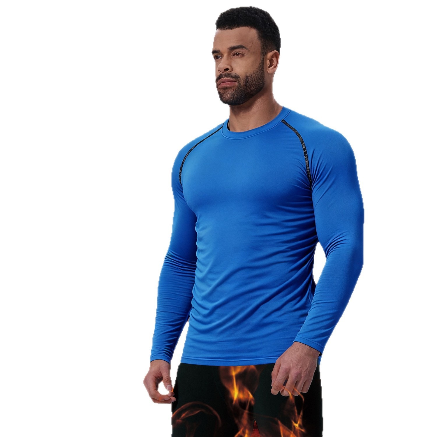 001 Completo sportivo foderato in pile per uomo, autunno inverno, per attività all'aperto, sci, corsa, asciugatura rapida, strato di base termico attillato_voghion.com