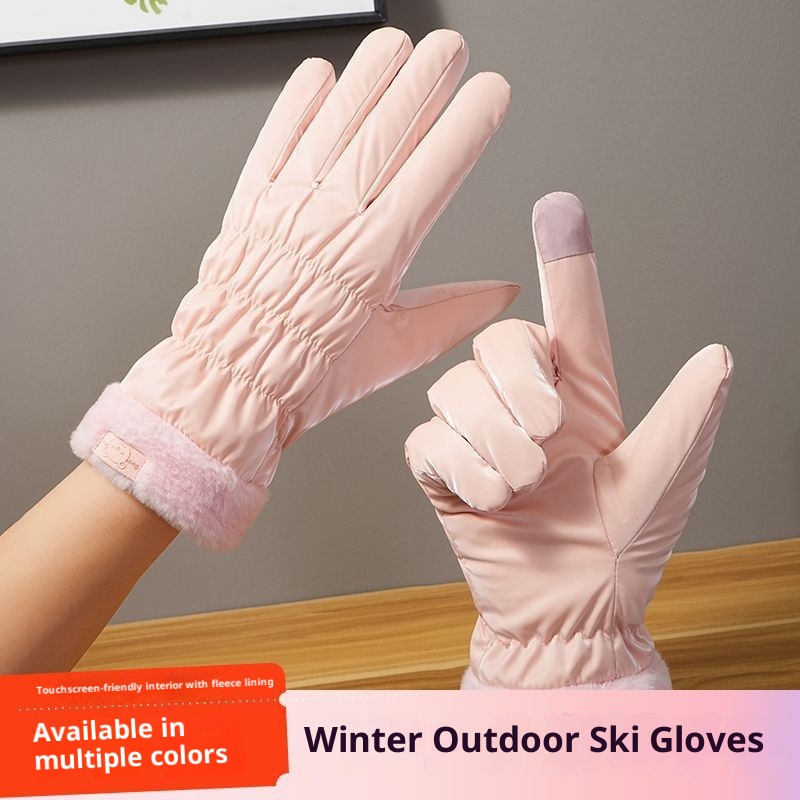 001 Ski Warme, wasserabweisende Handschuhe für Studentinnen mit niedlichen Bärenohren, Touchscreen-Funktion, Winter-Radfahren, kältebeständig, verdickt, Outdoor-Handschuhe_voghion.com