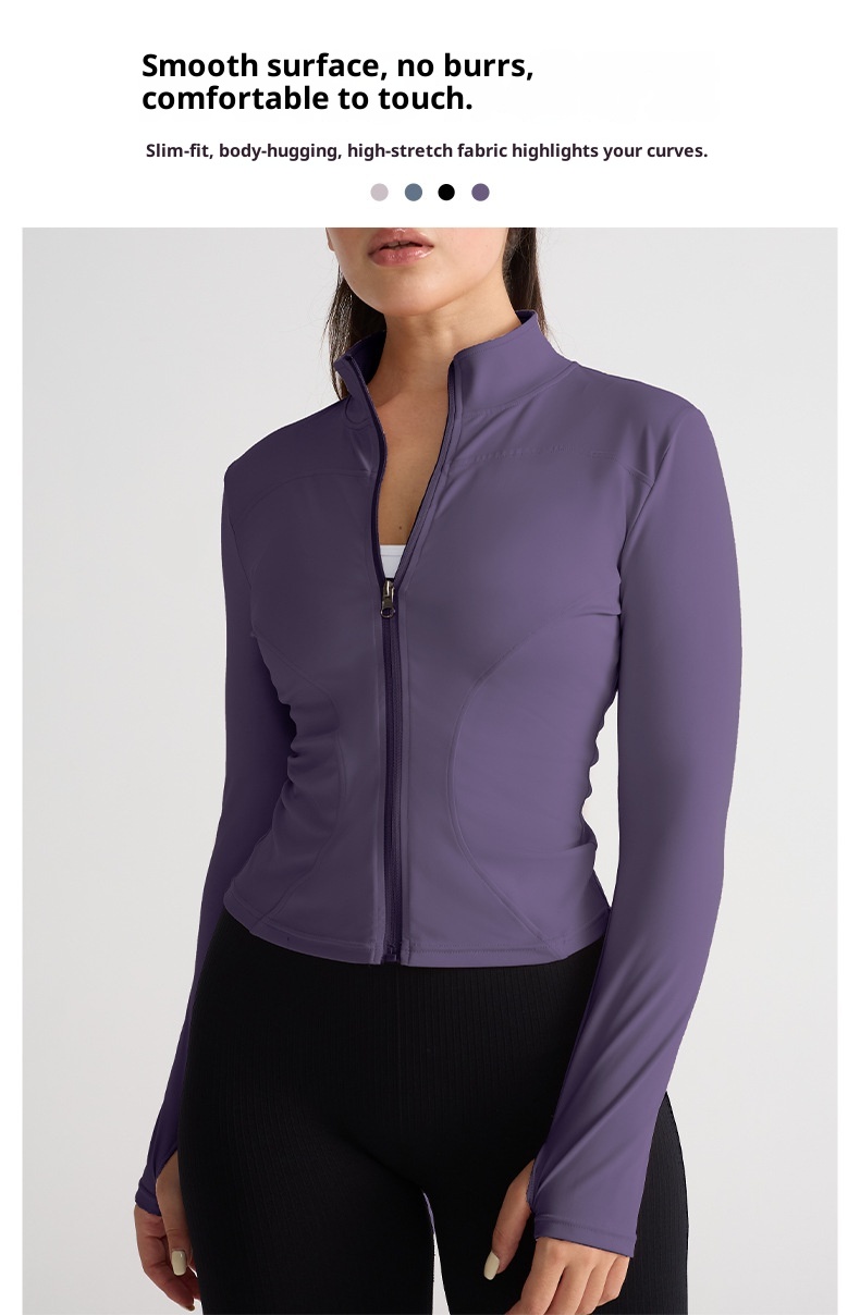 001 Giacca elasticizzata alta Abbigliamento fitness Top Autunno Inverno Collo alto Cerniera Abbigliamento sportivo Corsa Slim Fit Manica lunga Yoga_voghion.com