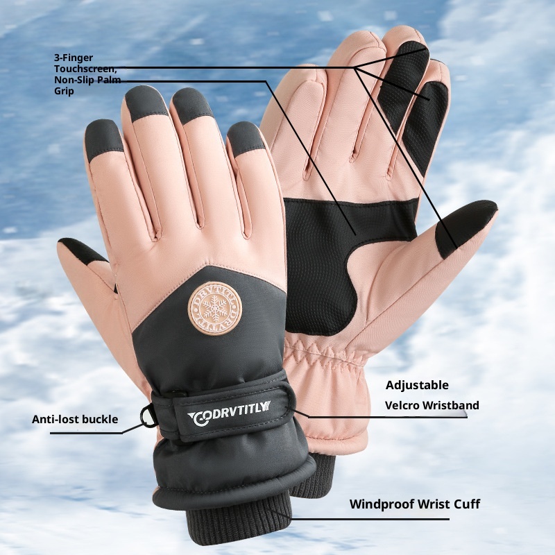 001 Women's Ski Gloves Winter Cycling Thickened Fleece Snow Play Cotton Warm Cold-Proof Electric Motorcycle Men's_voghion.com